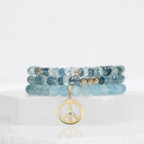 14k Ombre Aquamarine Mini Bracelet with 3 Round Diamond beads - 5mm