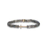 14k Labradorite Mini Beaded Bracelet with Diamond Cross - 5mm