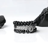 Onyx Bracelet with Diamond Open Heart Charm - 8mm