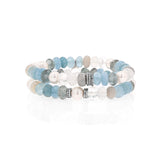 Pearl and Blue Gemstone Mix Bracelet with 4 Diamond Rondelles - 8mm