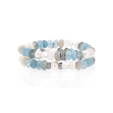 Pearl and Blue Gemstone Mix Bracelet with 3 Diamond Rondelles - 8mm