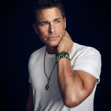 Men's Mr. LOWE Jasper Green Mix Bracelet with African Bead & Metal Disks - 10mm