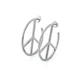 Peace Sign Pave Diamond Hoop Earrings - 40mm