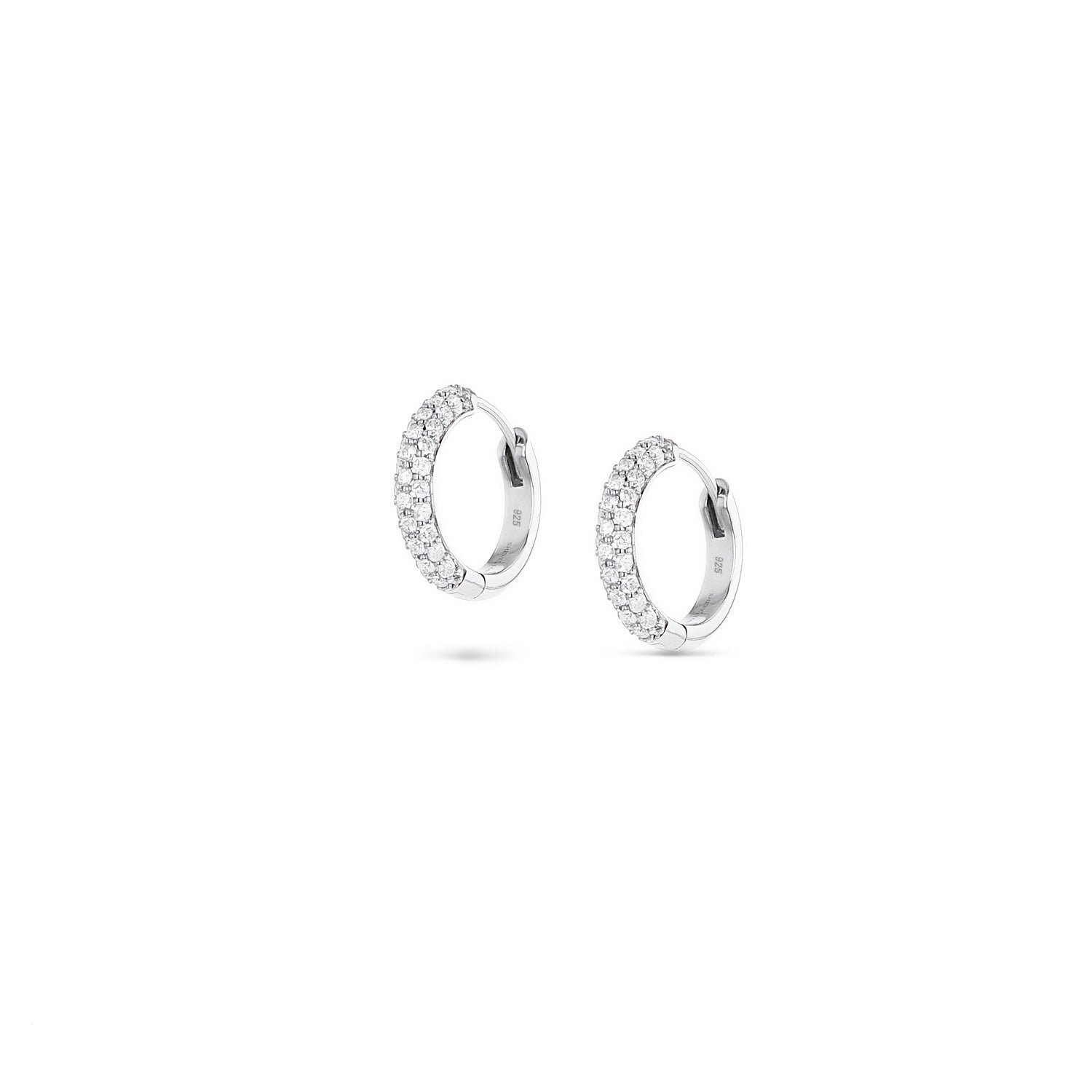 Silver Pave Diamond Huggie Hoop Earrings 15mm – Sheryl Lowe
