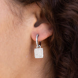 Diamond Shield Drop on Diamond Huggie Earrings
