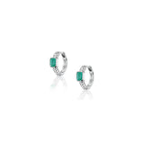 3 Row Diamond Huggies with Emerald Bezel Earrings