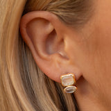 14k Gold Two Stone Earrings - Mint Tourmaline & Aqua