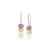 Two Stone Earrings on Diamond French Hooks - Pink Tourmaline & Citrine
