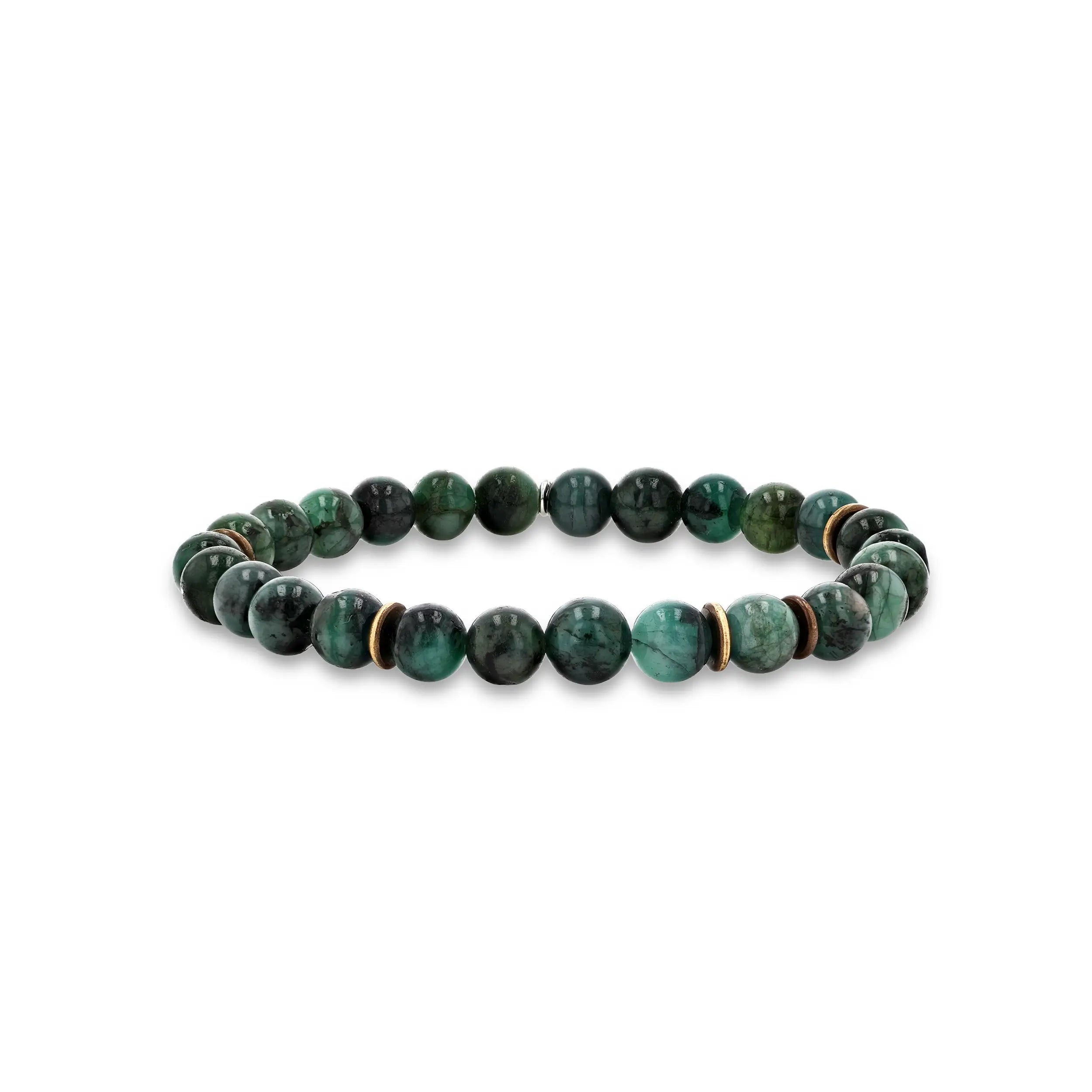 Men's Mr. LOWE Emerald Bracelet with Brass Rondelles - 8mm Men's Mr. LOWE Emerald Bracelet with Brass Rondelles - 8mm