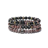 Men's Mr. LOWE Onyx & Ruby Zoisite Mix Bracelet with Brass Rondelles - 8mm