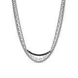 Triple Chain Necklace with Black Diamond Smile Bar