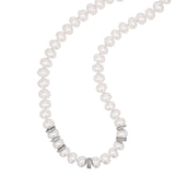 Hand Knotted White Pearl and Diamond Necklace