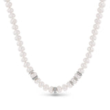 Hand Knotted White Pearl and Diamond Necklace