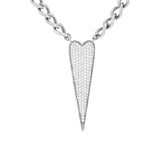 Elongated Pave Heart Connector on Curb Chain Necklace - 18"