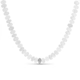 White Bead Mix Knotted Necklace with Diamond Donut - 16-18"