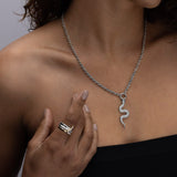 Diamond Snake Pendant on Cable Chain Necklace - 20"