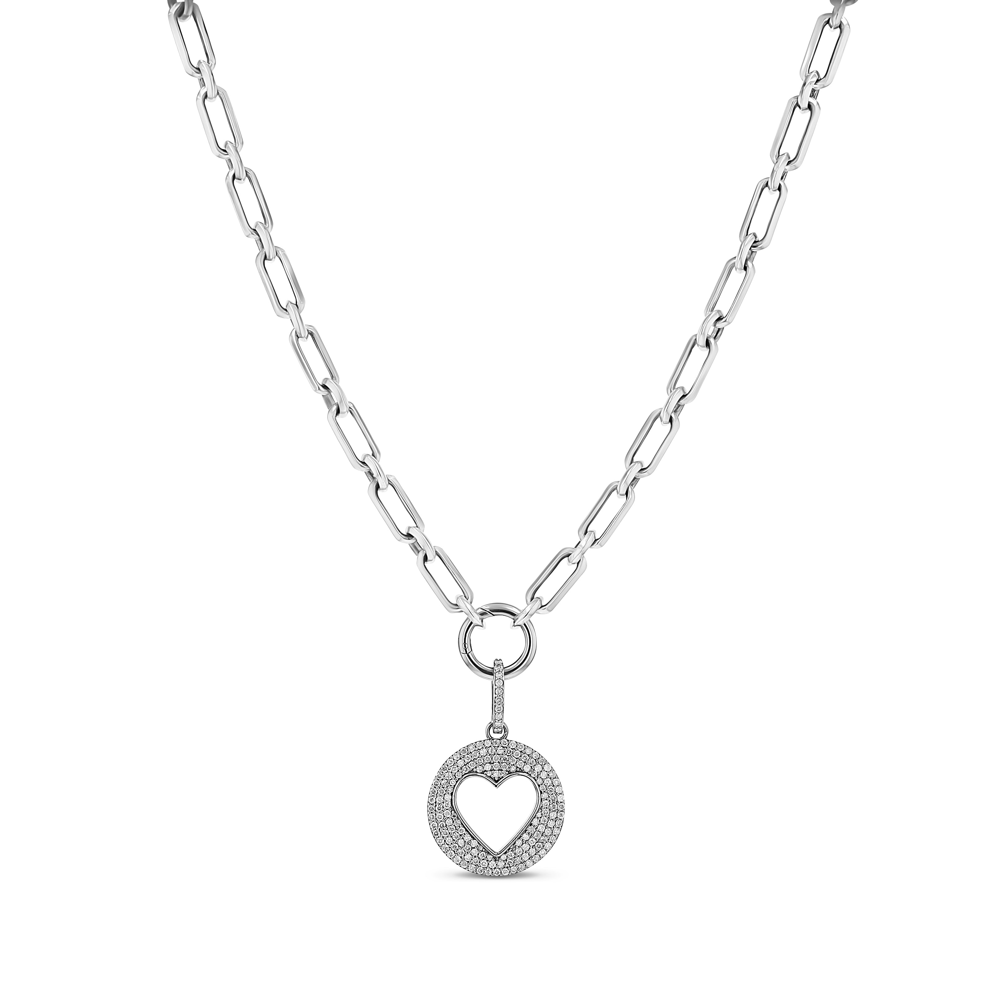 Diamond Open Heart Pendant Only or on Soho Link Chain Necklace - 18"