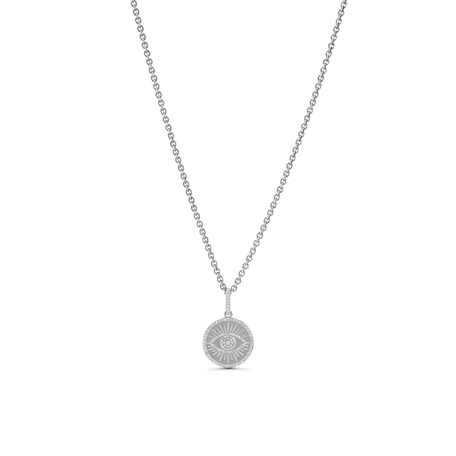Silver and Diamond Evil Eye Pendant Medallion Only or on Cable Chain