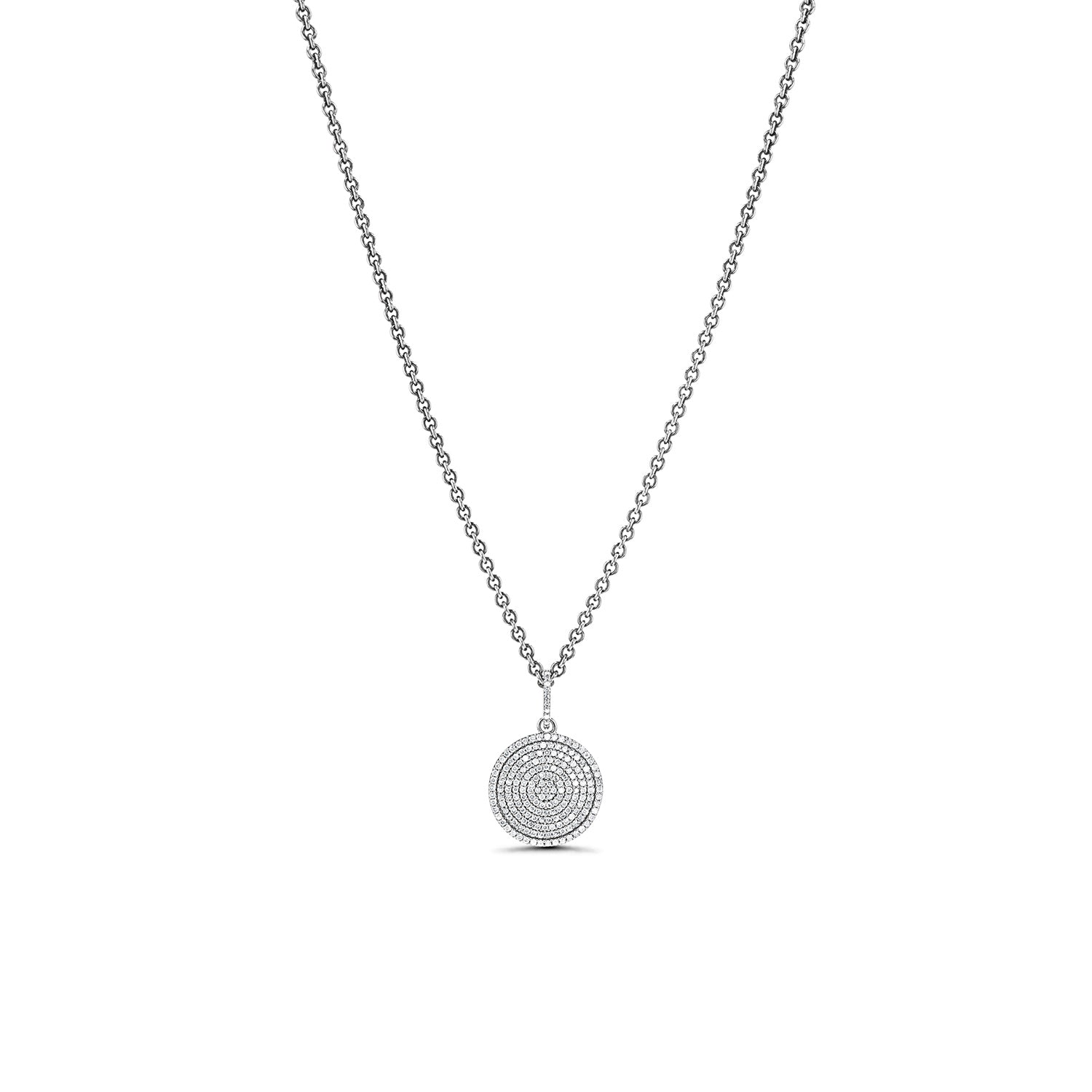 All Diamond Circle Medallion Pendant Only or on Cable Chain
