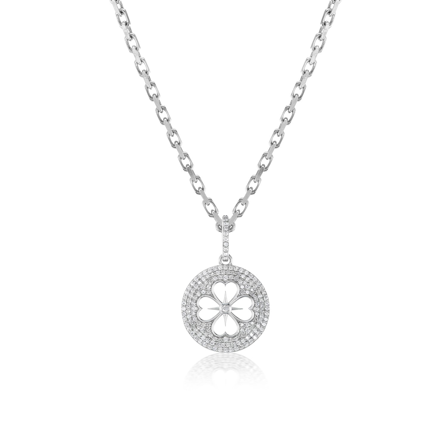 Silver & Diamond Open Clover Pendant Only or on Forzentina Chain - 20"
