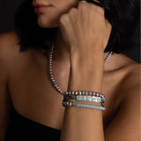 Silver Freshwater Pearl Bracelet with Diamond Bar - 8mm