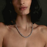 Silver Freshwater Pearl & Flat Curb Chain Necklace - 18"