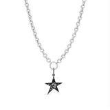 Black and White Cobblestone Diamond Star Pendant on Cable Chain Necklace - 20"