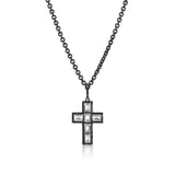 Crystal Quartz & Black Diamond Cross Pendant on Black Cable Chain Necklace - 18"
