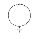 Crystal Quartz & Black Diamond Cross Pendant on Black Cable Chain Necklace - 18"