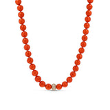 Italian Red Coral Bead Necklace with 14K Gold Pave Diamond Donut "One of a Kind"