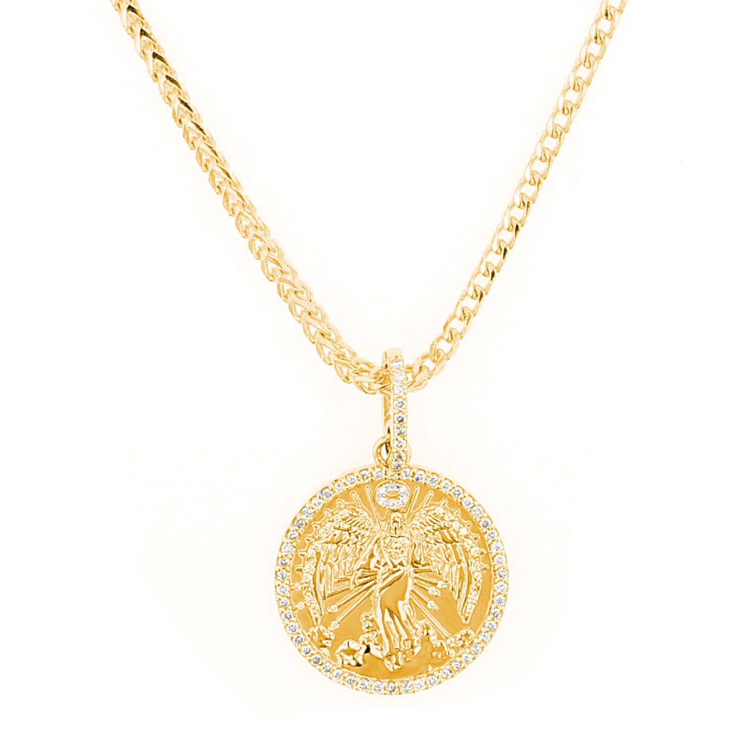 14K Gold and Diamond Guardian Angel Coin Necklace