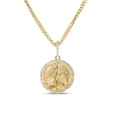 14k Gold and Diamond Guardian Angel Coin Pendant only or on 14k Franco Chain - 30"