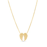 14K Diamond Double Angel Wing Pendant on Cable Chain Necklace - 17-18"