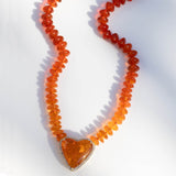 14k Fire Opal Heart Pendant on Ombre Fire Opal Necklace - One of a Kind