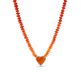 14k Fire Opal Heart Pendant on Ombre Fire Opal Necklace - One of a Kind