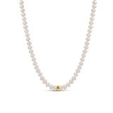 14k White Pearl Knotted Necklace with 14k Gold Rondelle - 17"