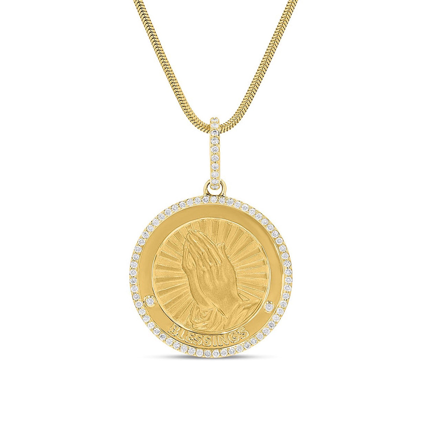 14k Praying Hands Diamond Medallion "Blessings" - 30mm