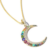 14k Rainbow Crescent Moon Pendant Only or on Franco Chain