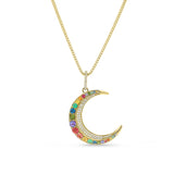 14k Rainbow Crescent Moon Pendant Only or on Franco Chain