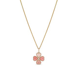 14k Pink Mix Stone Clover on 14k Wheat Chain Necklace - One of a Kind