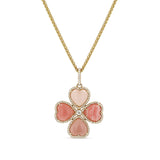 14k Pink Mix Stone Clover on 14k Wheat Chain Necklace - One of a Kind