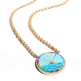 14k Opal and Turquoise Inlay Sunrise Pendant on Chain Necklace