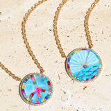 14k Opal and Turquoise Inlay Sunrise Pendant on Chain Necklace