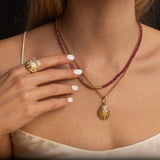 14k Love Bug with Pink Tourmaline & Diamond Pendant on Cable Chain Necklace - 18"