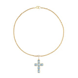 14k Aquamarine Bezel Set Cross Pendant on 14k Cable Chain Necklace - 18"