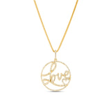14k Diamond Heartstring LOVE Round Pendant Only or on 14k Snake Chain - 30"