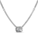 14k White Gold Illusion Emerald Cut Diamond Halo Necklace