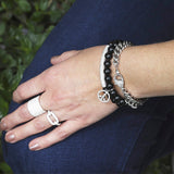 Onyx Bracelet with Diamond Peace Sign Charm - 8mm