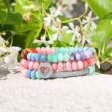 Rainbow Opal Mix Bracelet with Diamond Open Heart Charm - 8mm