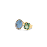 14k Diamond Halo Two Stone Ring - Aquamarine & Mint Tourmaline
